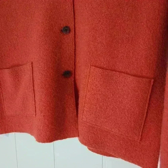Lands End Jacket Women's Orange Boiled Wool Button Up Pockets Collared Size 10 - Picture 3 of 6